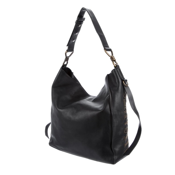 ALLSAINTS Black Leather Studded Logo Bag - Picture 1 of 6